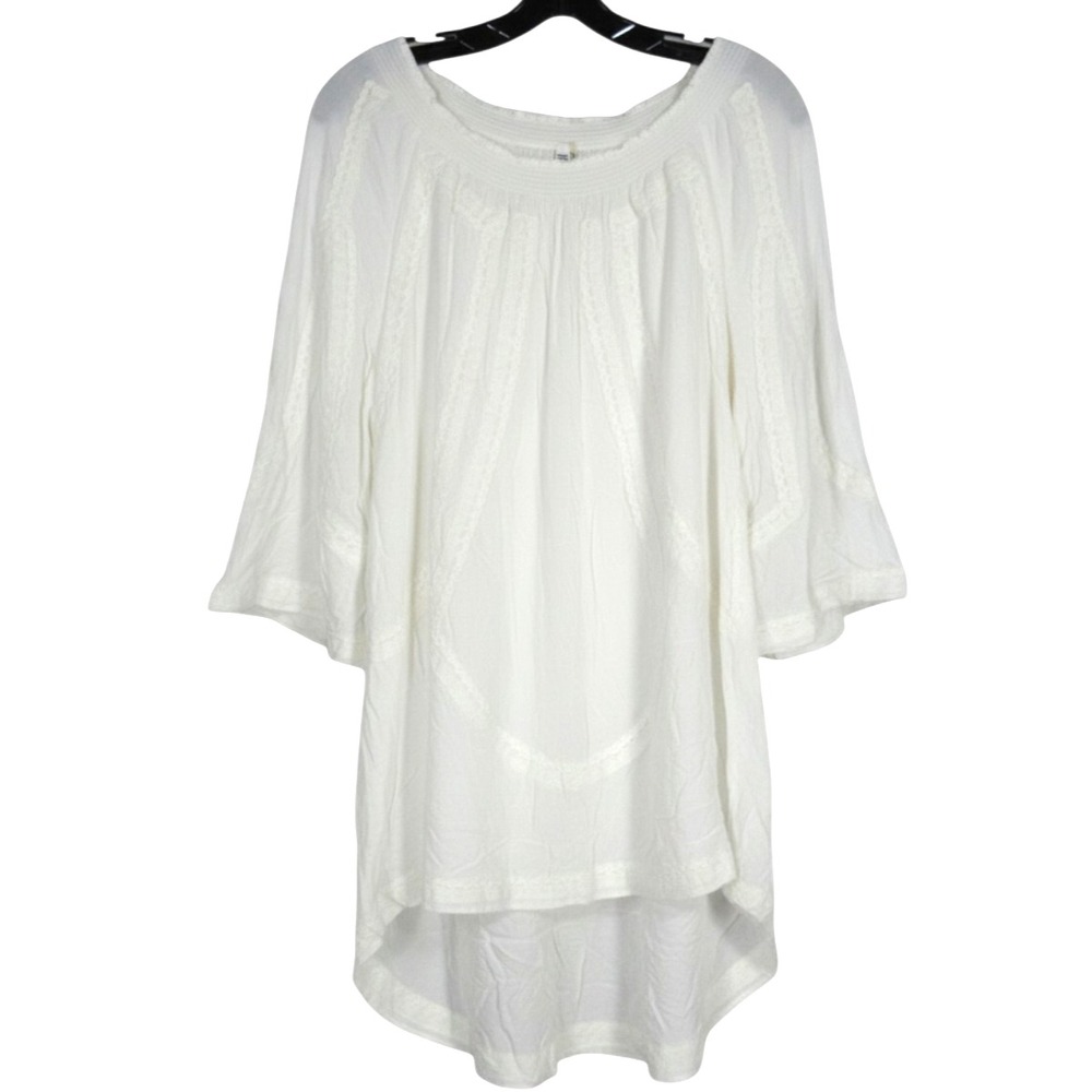 MONORENO White Twill LACE EMBROIDERED Off-The-Shoulder HI-LOW Blouse/Tunic Top S